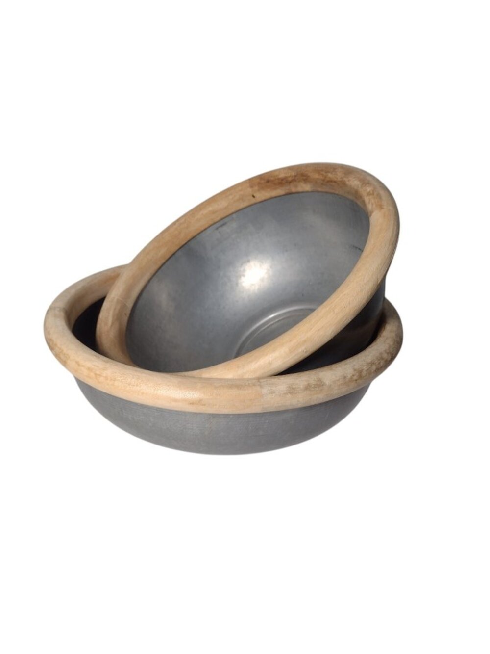 Galvanized Metal Wood Trim Nesting Bowls Set Of 2 Rustic Farmhouse Fruit Baking